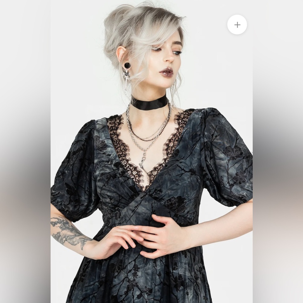 NWT Disturbia Vice Lace Trim Velour Midi Dress - Picture 2 of 8
